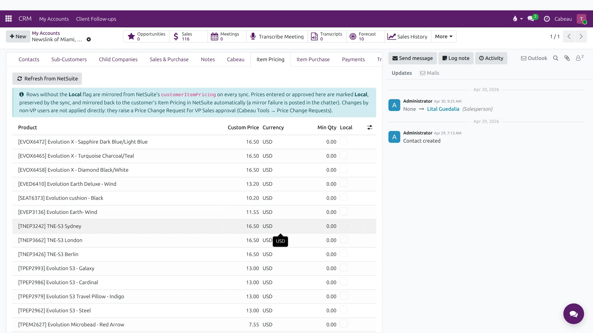 Item Pricing on an account