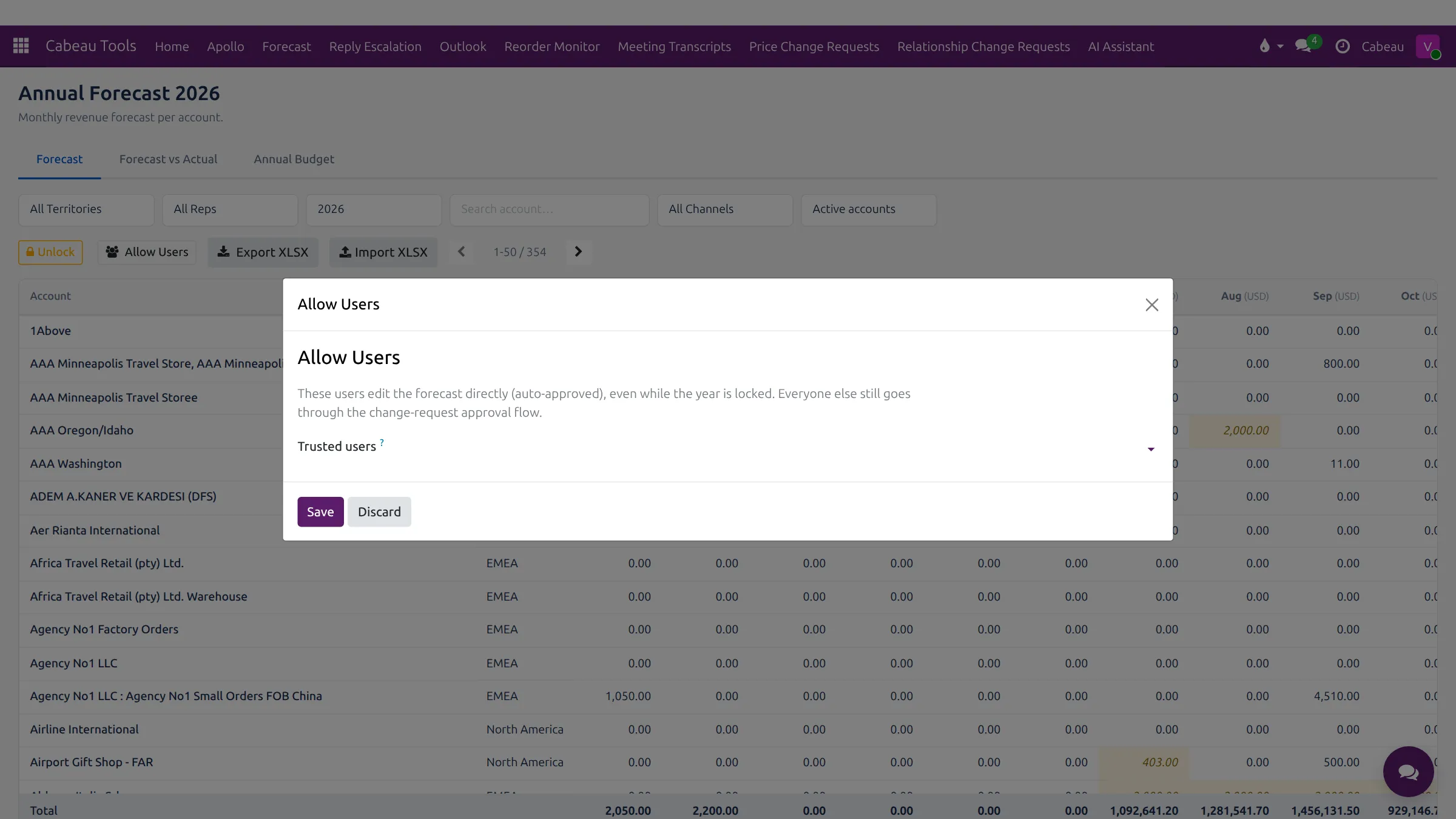 The Allow Users dialog