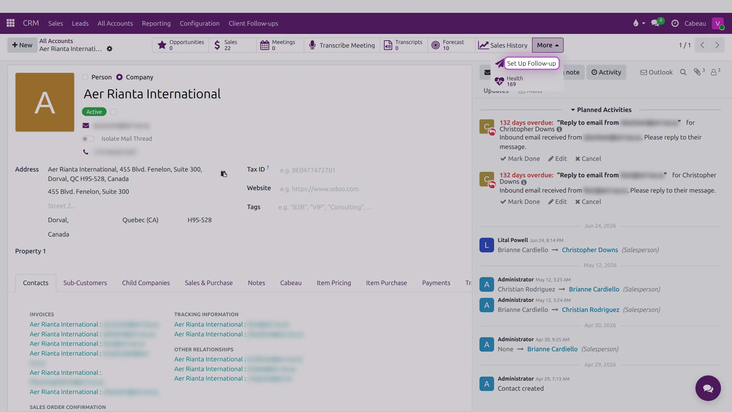 Set Up Follow-up under More